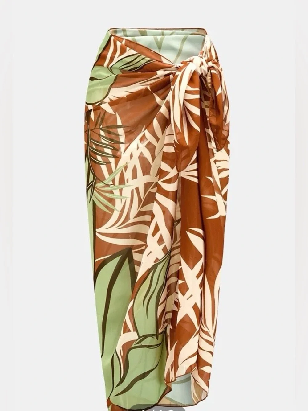 809. Rust Orange Bikini Set with Tropical Leaf Sarong